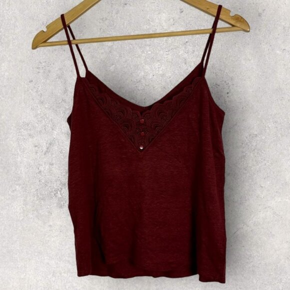Sezane 100% Linen Elise Tank Top Lace Button Back Size XS French V-Neck Basic - Picture 9 of 11